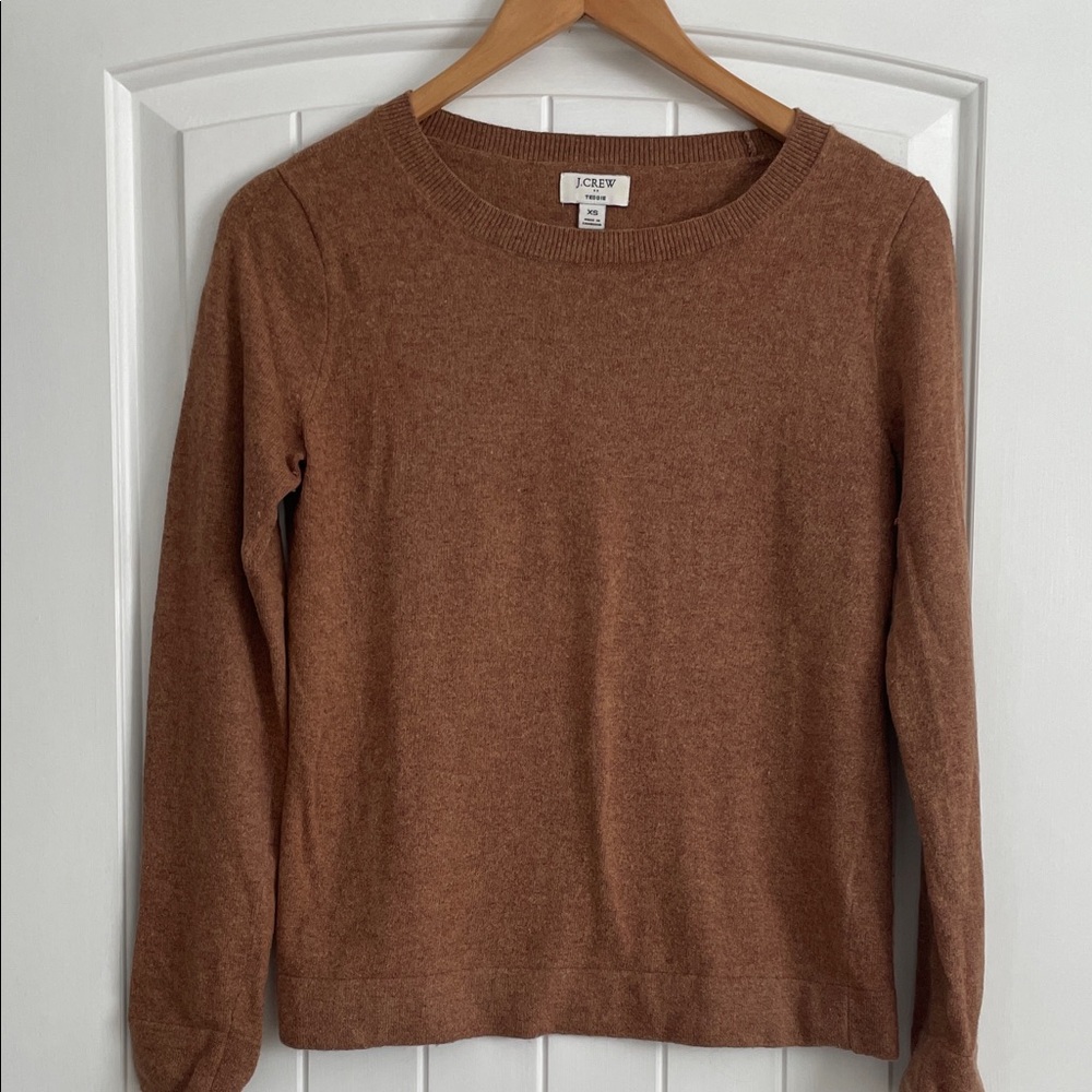 J crew Teddie crew sweater.  Perfect for going into the fall.